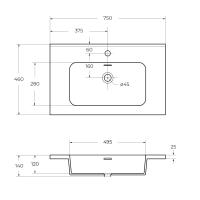Раковина из искусственного мрамора TIFFANY 75x46x2,5 Bianco
 50169 CEZARES
