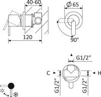 Встраиваемый однорычажный смеситель на 1 выход  Ручка "антикапля". LEAF-DIM-L-SS Sunset ручка  Sunset Cezares